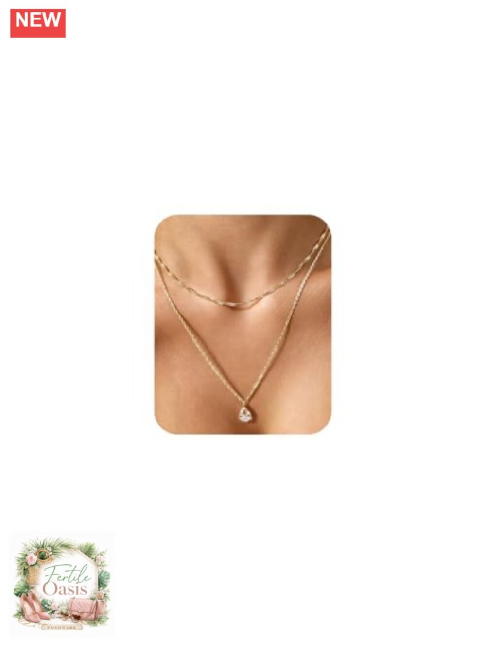Layered Necklace Set 14K Gold Plated CZ Dainty Stackable Chains